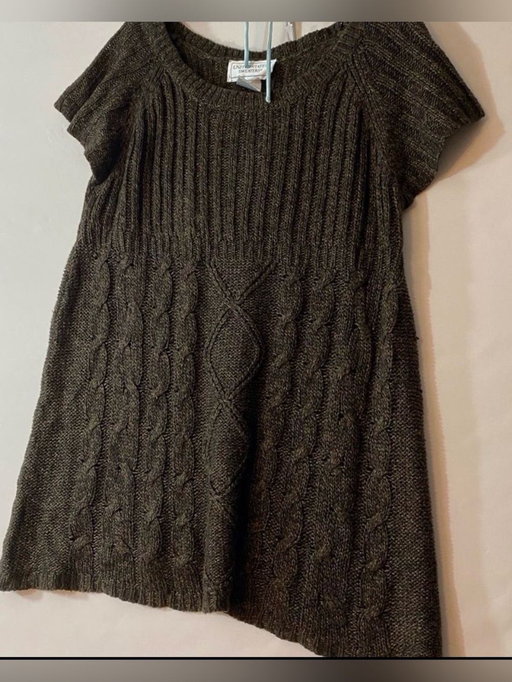 UNITED STATES SWEATERS Brown Cable Knit Sweater Vest Crew neck Cap sleeves L - Picture 10 of 12